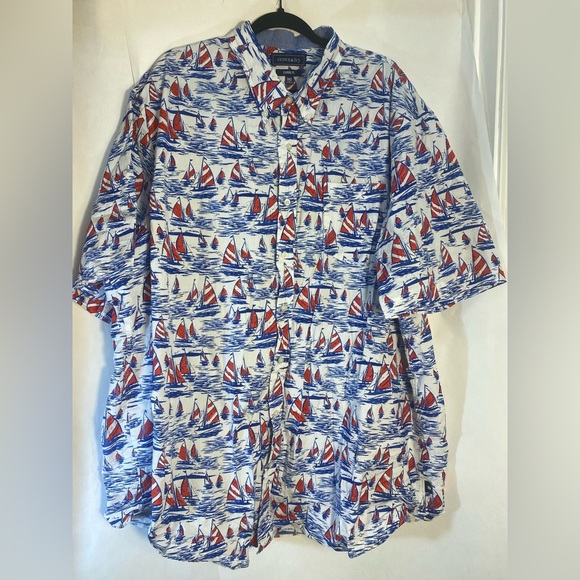 Crown & Ivy Men's Classic Fit Sailboat Button Down Shirt Size 3XLT Tropical Boat - Picture 2 of 9